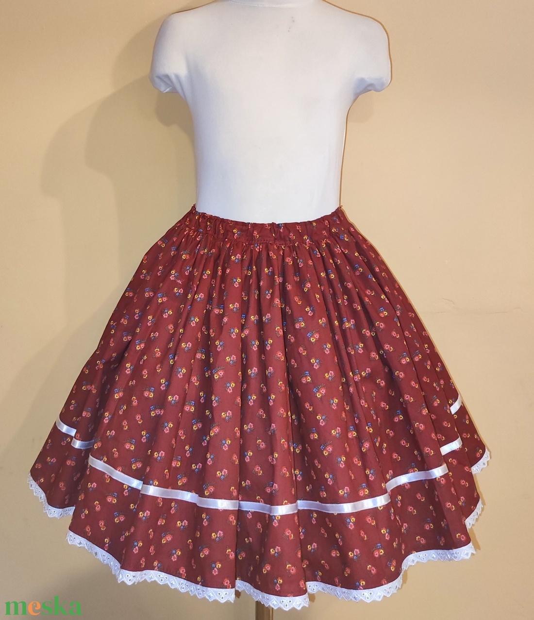 Gyermek néptánc szoknya 35 cm piros, bordó - ruha & divat - gyerekruha - szoknya - Meska.hu