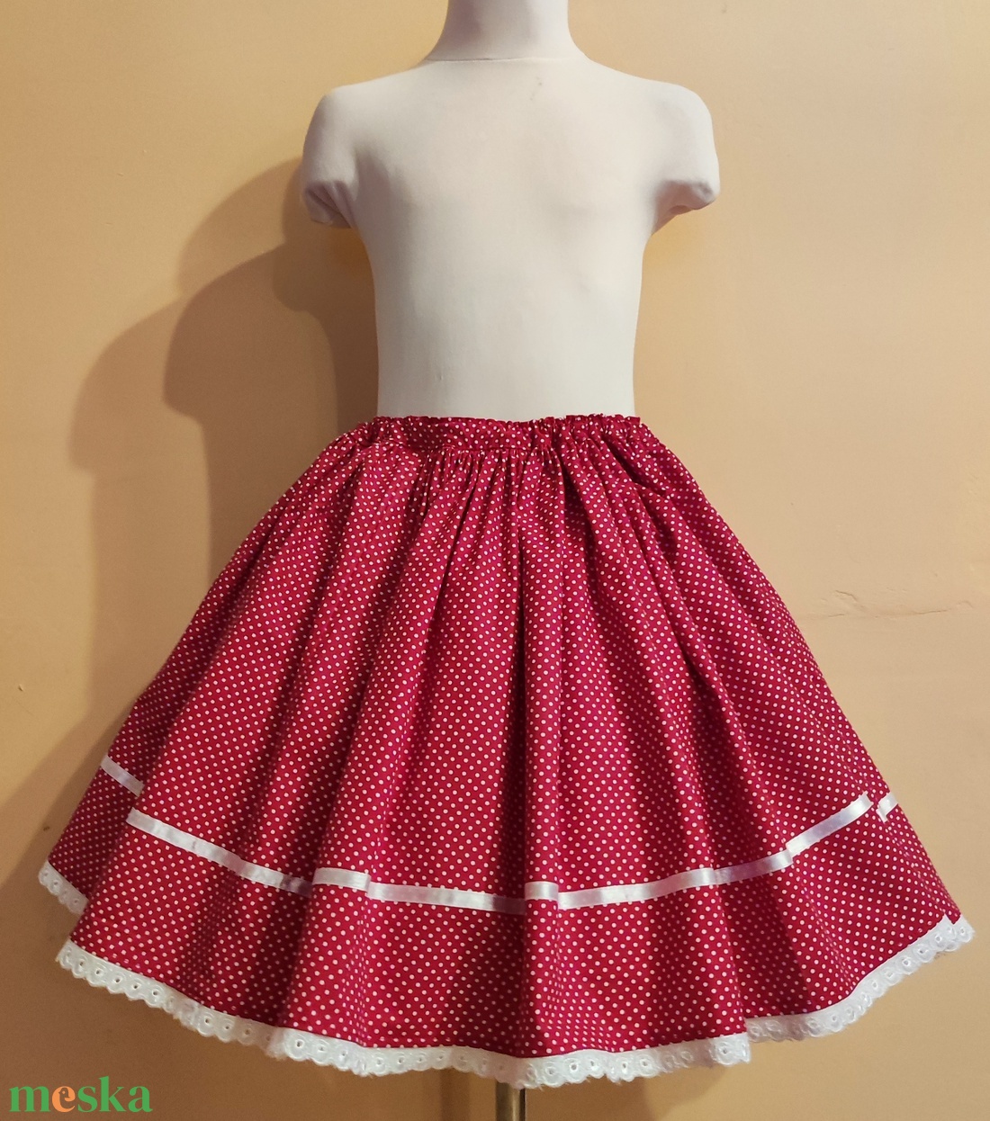 Gyermek néptánc szoknya 35 cm piros, bordó - ruha & divat - gyerekruha - szoknya - Meska.hu