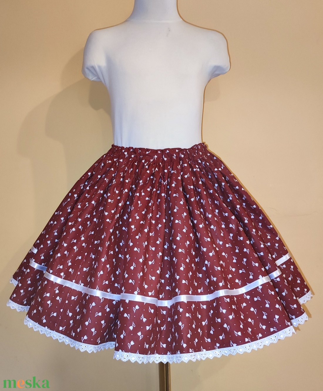 Gyermek néptánc szoknya 35 cm piros, bordó - ruha & divat - gyerekruha - szoknya - Meska.hu