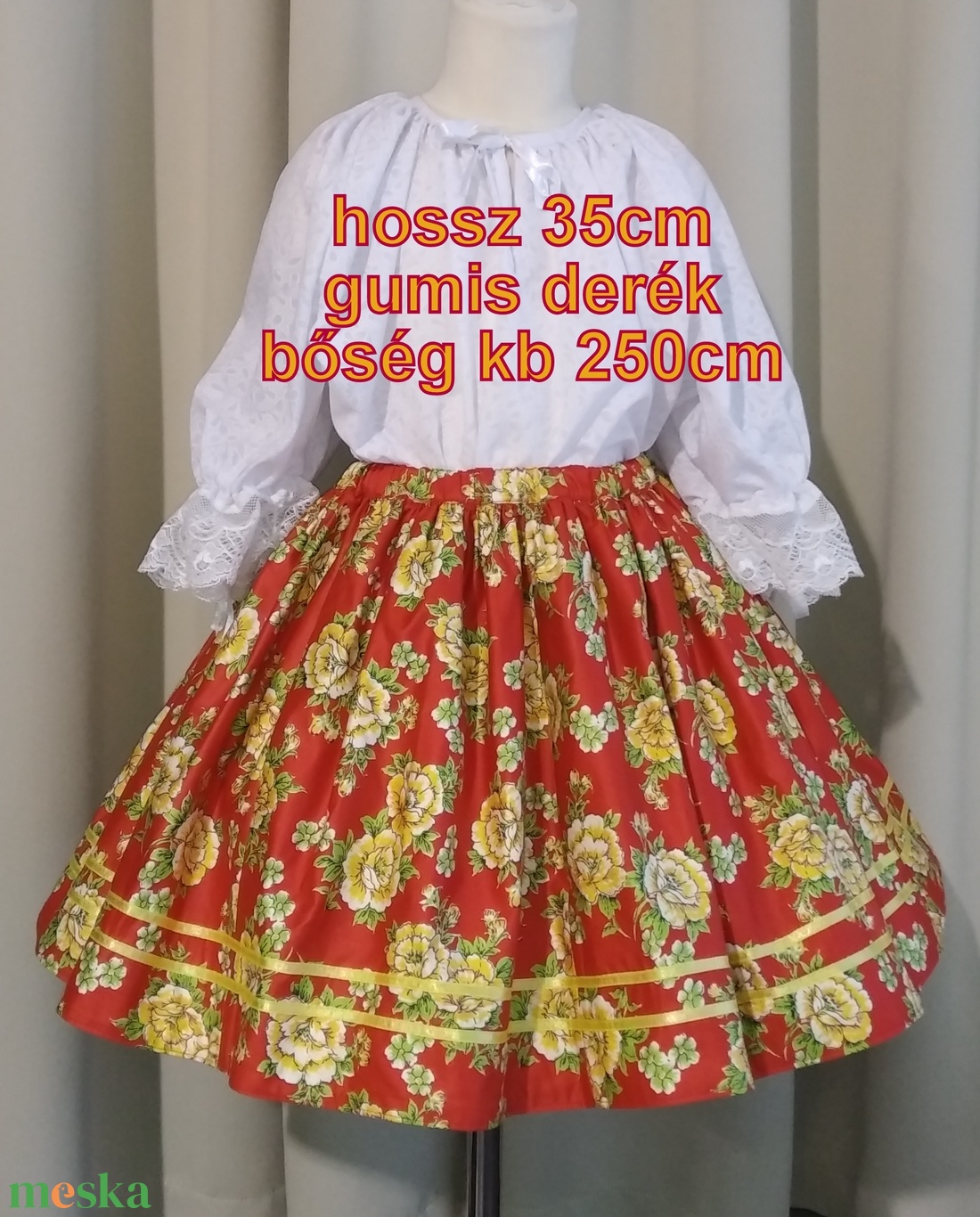 Gyermek néptánc szoknya 35 cm piros, bordó - ruha & divat - gyerekruha - szoknya - Meska.hu