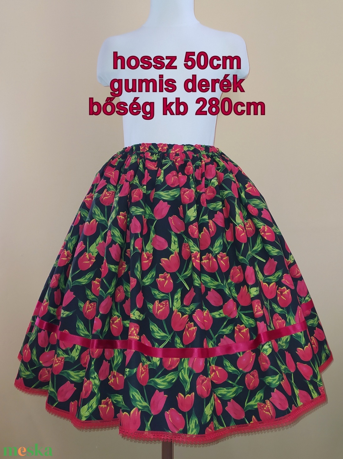 Gyermek néptánc szoknya 50 cm piros, rózsaszín - ruha & divat - gyerekruha - szoknya - Meska.hu