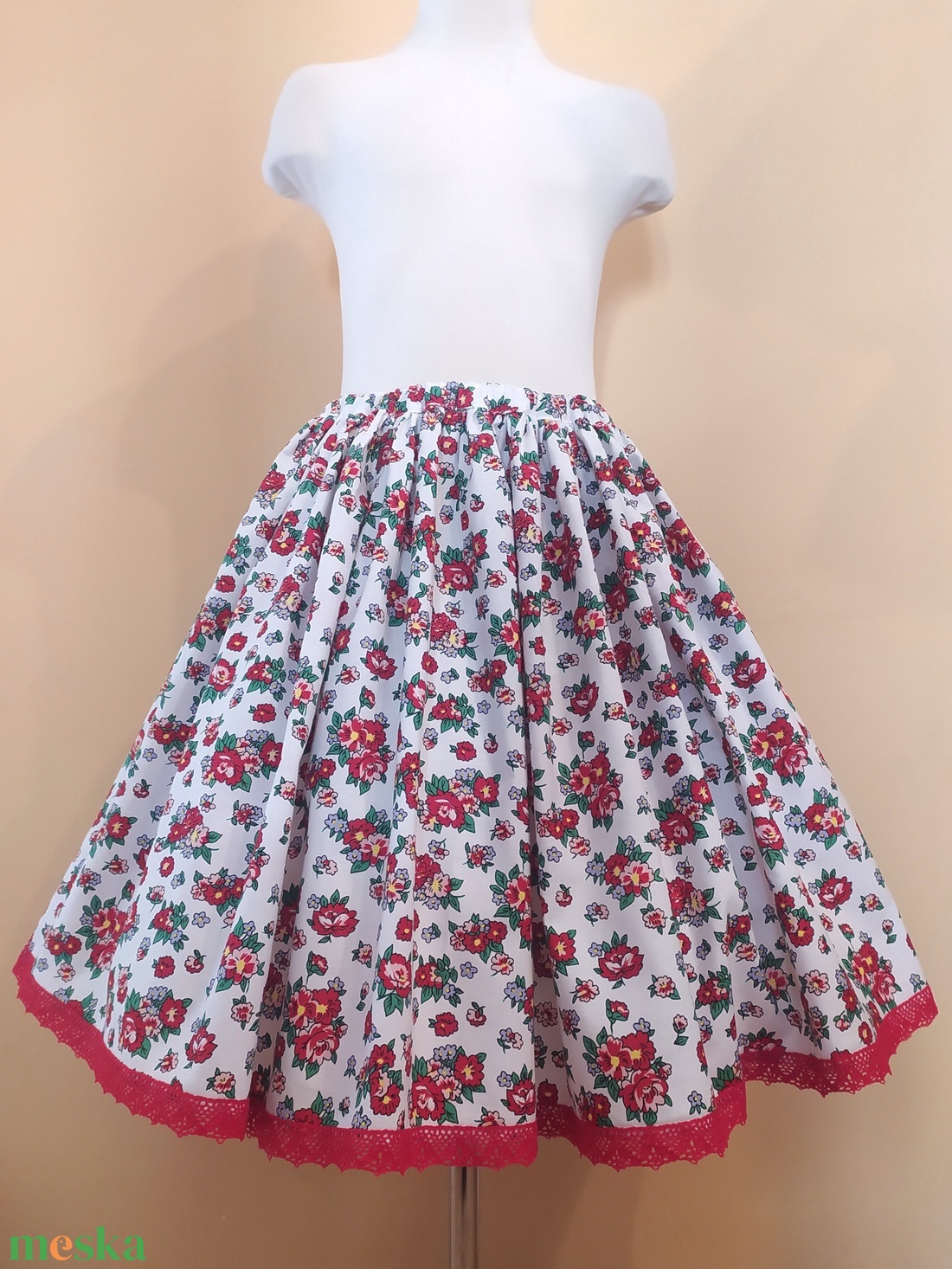 Gyermek néptánc szoknya 50 cm piros, rózsaszín - ruha & divat - gyerekruha - szoknya - Meska.hu