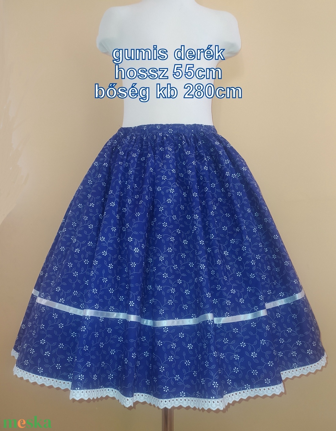 Gyermek néptánc szoknya 55 cm kék - ruha & divat - gyerekruha - szoknya - Meska.hu