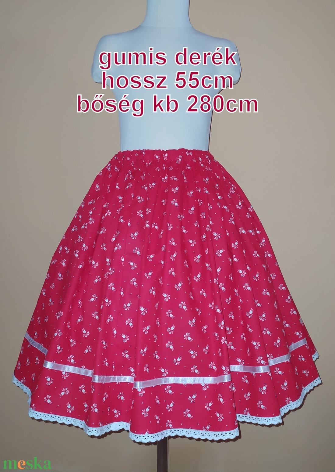 Gyermek néptánc szoknya 55 cm piros - ruha & divat - gyerekruha - szoknya - Meska.hu