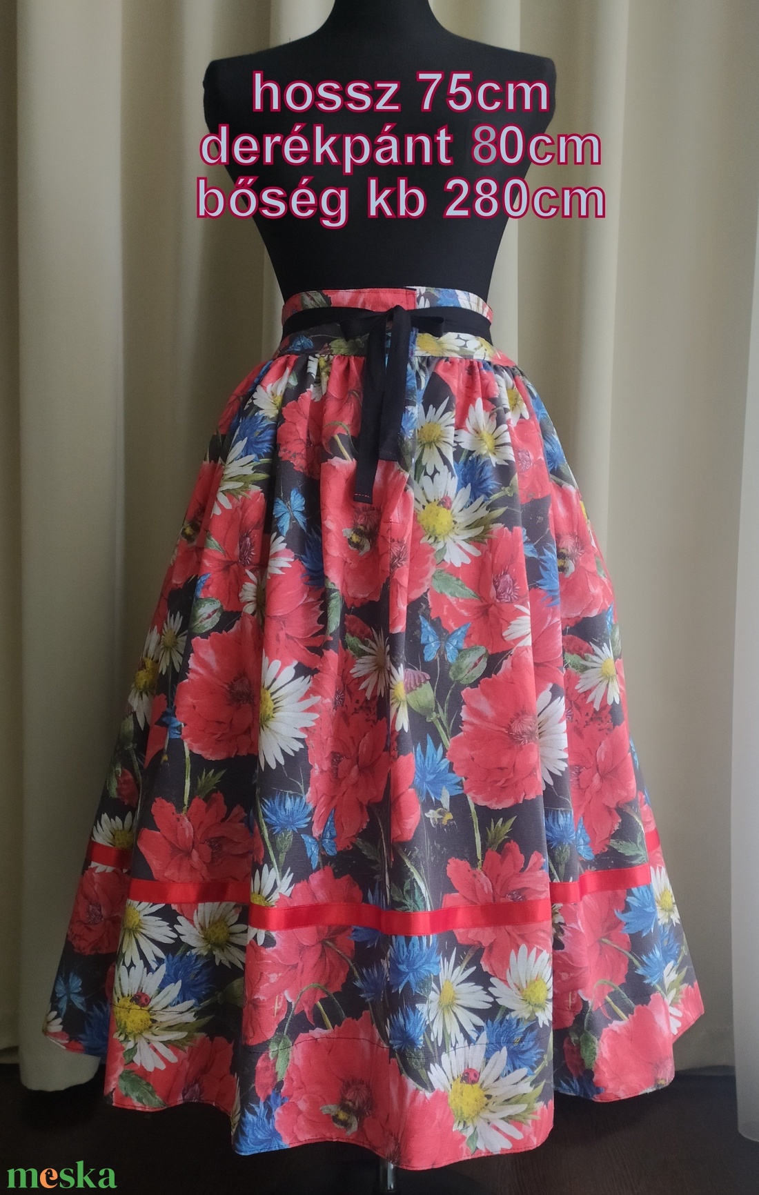 Néptánc szoknya,  75 cm kék, szürke, 2 szél bőség - ruha & divat - női ruha - szoknya - Meska.hu