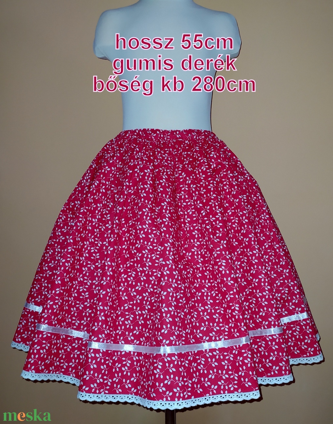 Gyermek néptánc szoknya 55 cm piros - ruha & divat - gyerekruha - szoknya - Meska.hu