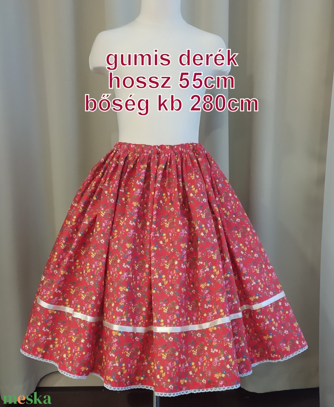 Gyermek néptánc szoknya 55 cm piros - ruha & divat - gyerekruha - szoknya - Meska.hu