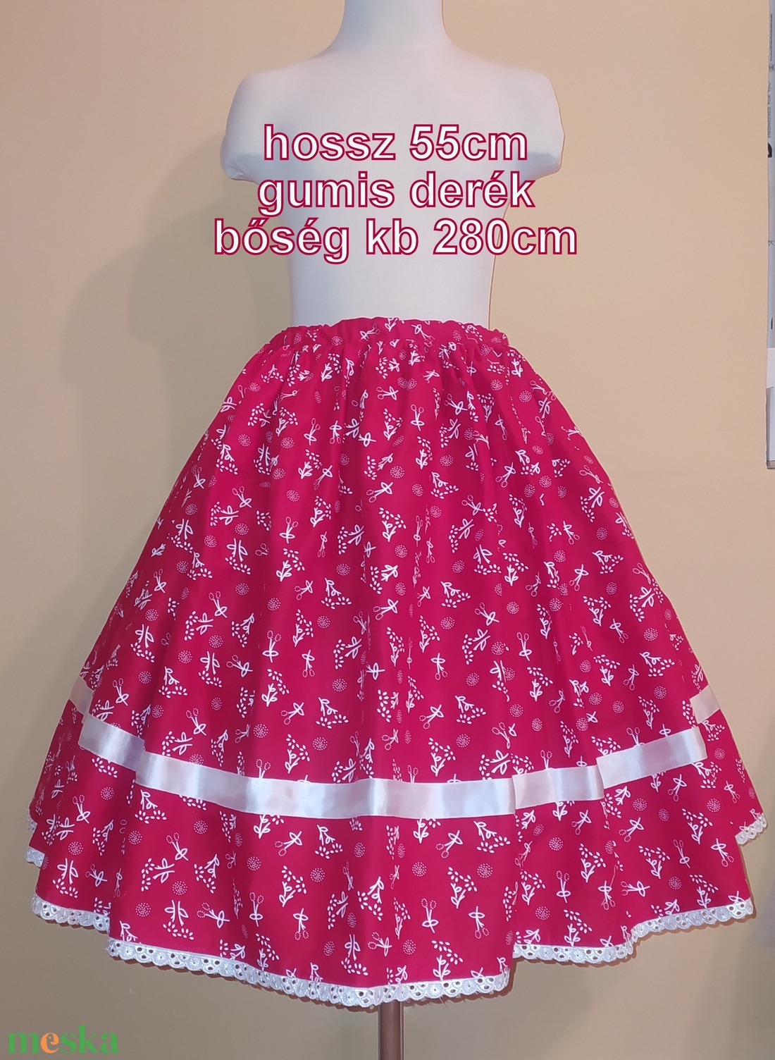 Gyermek néptánc szoknya 55 cm piros - ruha & divat - gyerekruha - szoknya - Meska.hu