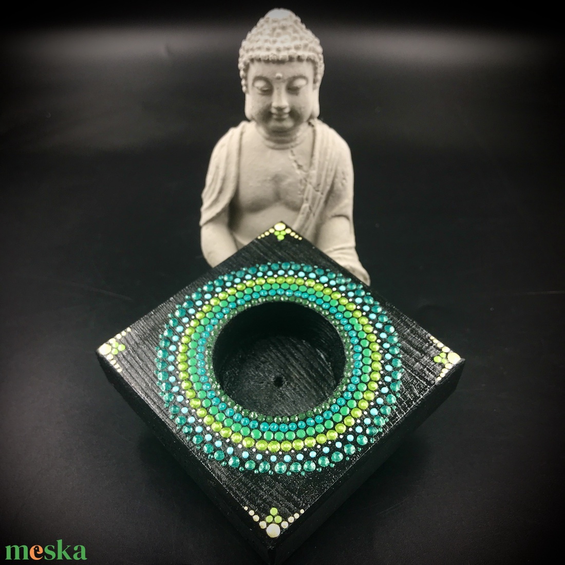 Spirituális mandala mécsestartó türkiz és zöld színben, érzékiség és intuíció - otthon & életmód - dekoráció - spiritualitás - mandala - Meska.hu