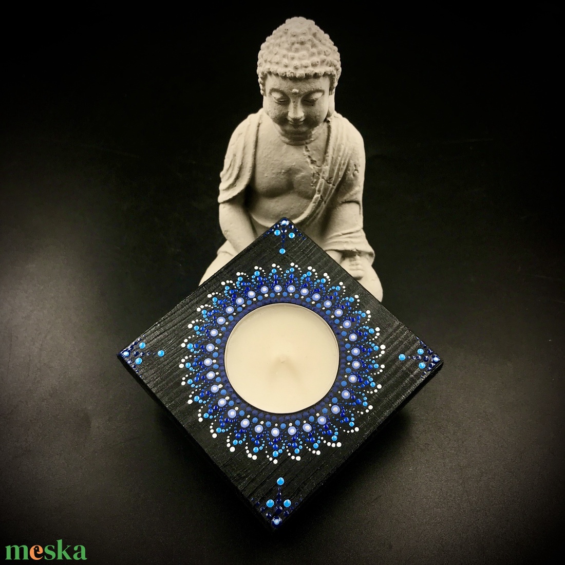 Csodaszép Pontozott kék Mandala mécsestartó, spirituális mandala ajándék és egyedi dekoráció - otthon & életmód - dekoráció - spiritualitás - mandala - Meska.hu