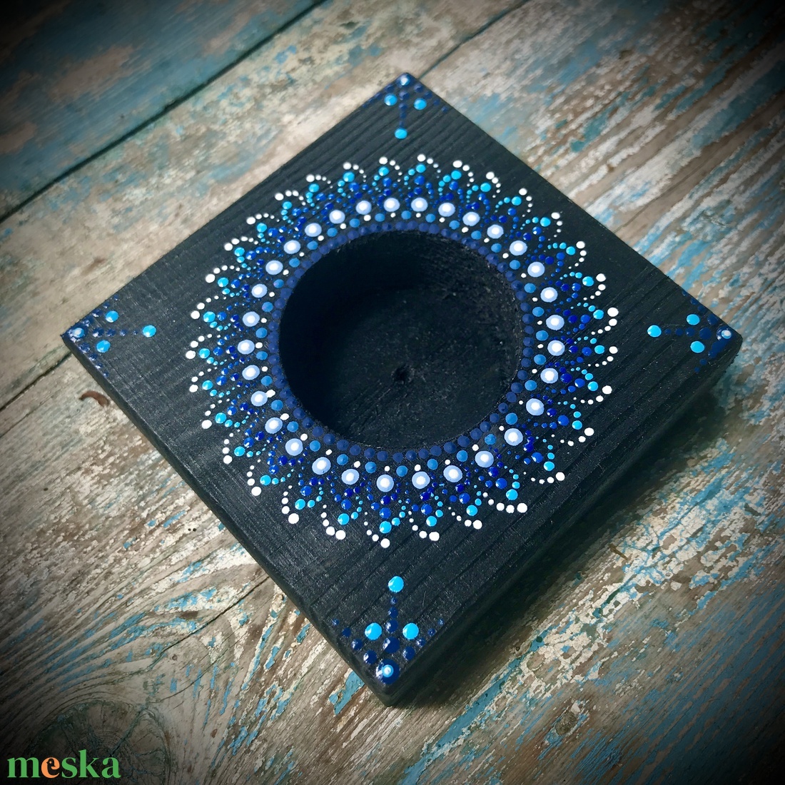 Csodaszép Pontozott kék Mandala mécsestartó, spirituális mandala ajándék és egyedi dekoráció - otthon & életmód - dekoráció - spiritualitás - mandala - Meska.hu