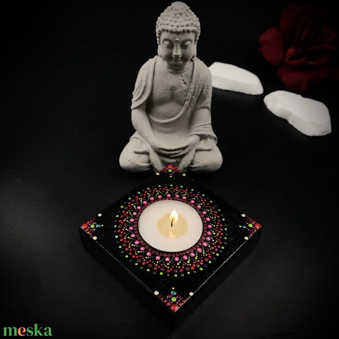 Pontozott mandala mécsestartó meditációhoz, spirituális elmélyüléshez - otthon & életmód - dekoráció - spiritualitás - mandala - Meska.hu