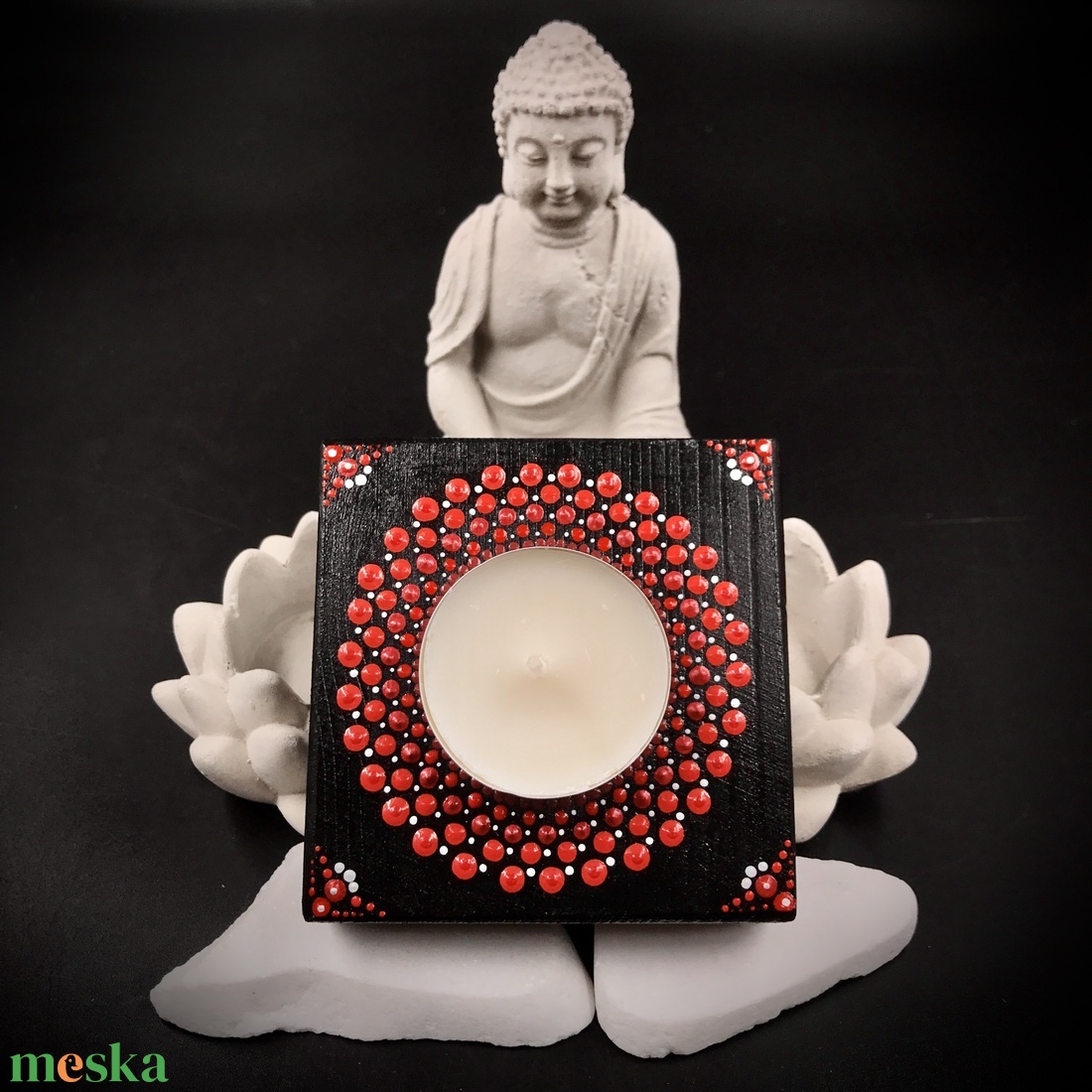 Meseszép piros pontozott mandala mécsestartó: Szerelembe zárva - otthon & életmód - dekoráció - spiritualitás - mandala - Meska.hu