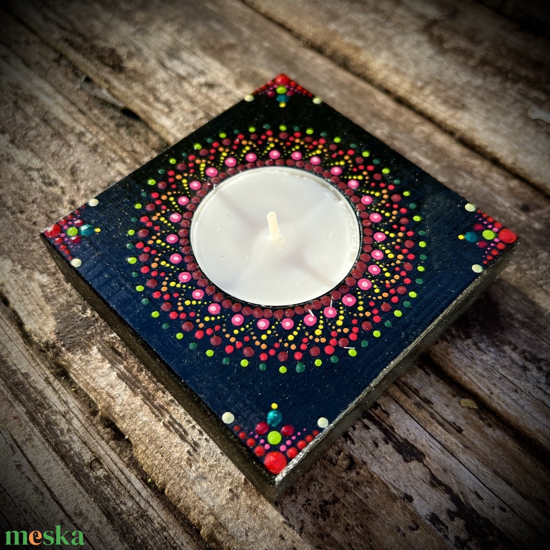 Pontozott mandala mécsestartó meditációhoz, spirituális elmélyüléshez - otthon & életmód - dekoráció - spiritualitás - mandala - Meska.hu