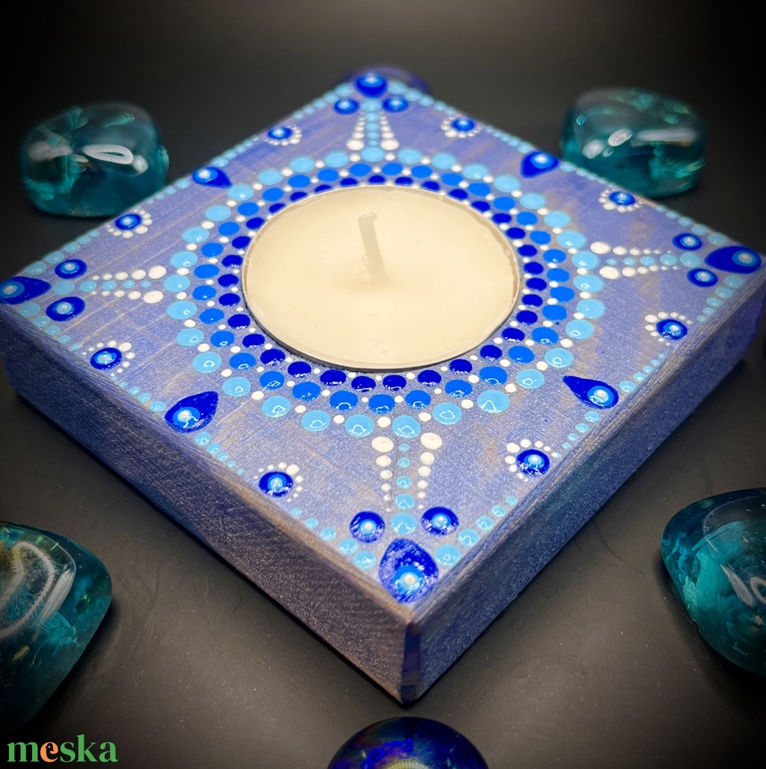 Csodaszép Pontozott kék Mandala mécsestartó, spirituális mandala ajándék és egyedi dekoráció - otthon & életmód - gyertya, illat, aroma - mécses és mécsestartó - Meska.hu