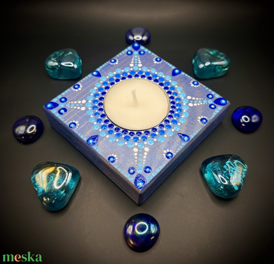 Csodaszép Pontozott kék Mandala mécsestartó, spirituális mandala ajándék és egyedi dekoráció - otthon & életmód - gyertya, illat, aroma - mécses és mécsestartó - Meska.hu