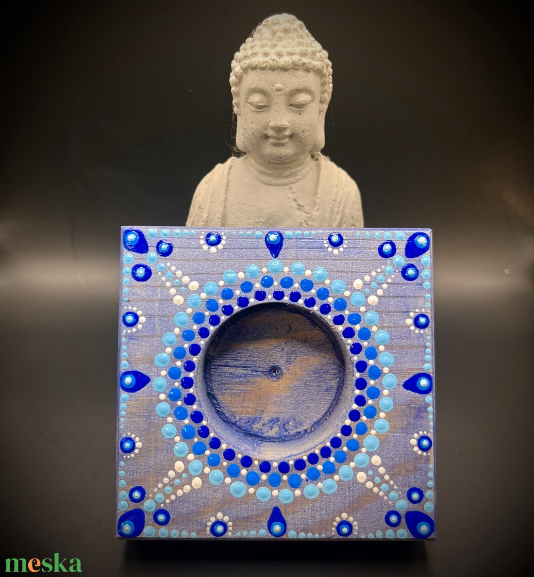Csodaszép Pontozott kék Mandala mécsestartó, spirituális mandala ajándék és egyedi dekoráció - otthon & életmód - gyertya, illat, aroma - mécses és mécsestartó - Meska.hu