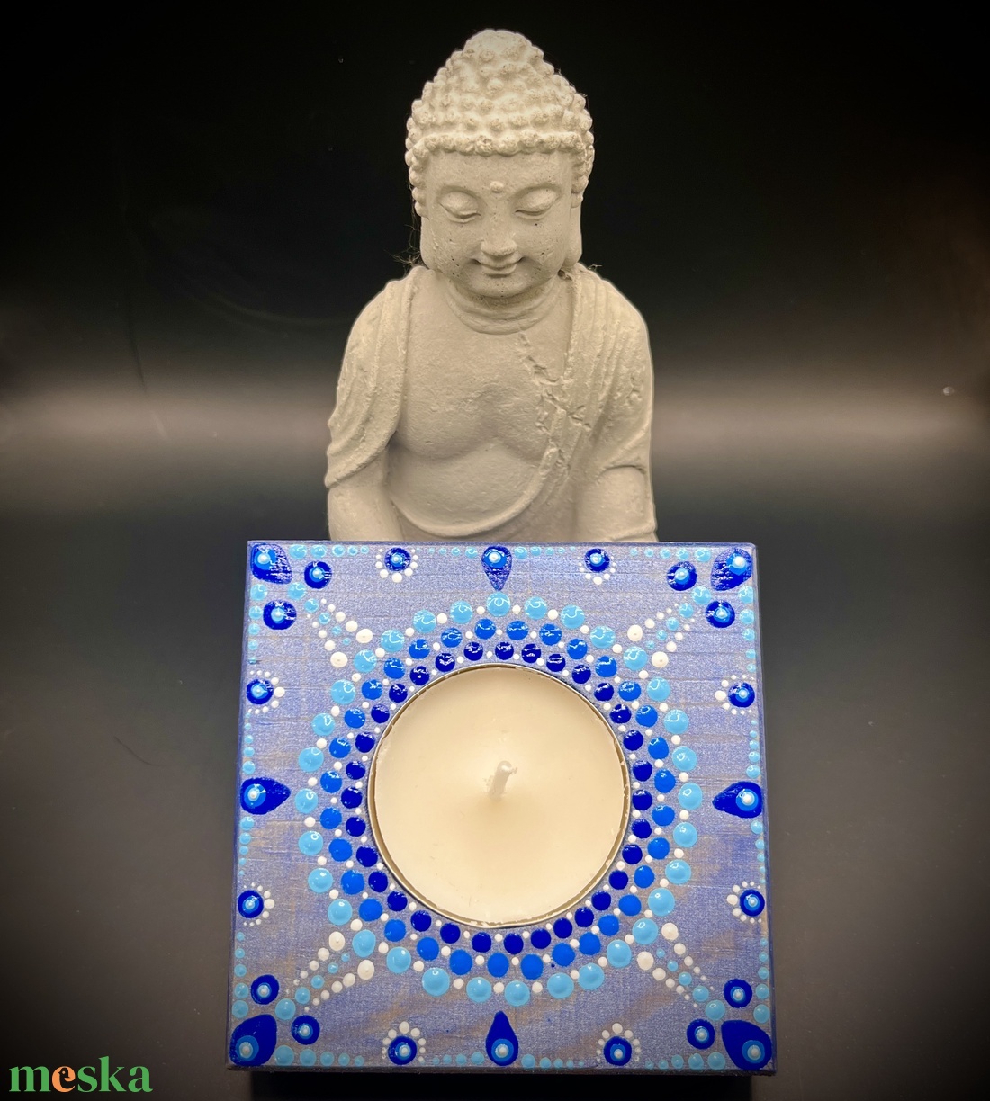 Csodaszép Pontozott kék Mandala mécsestartó, spirituális mandala ajándék és egyedi dekoráció - otthon & életmód - gyertya, illat, aroma - mécses és mécsestartó - Meska.hu