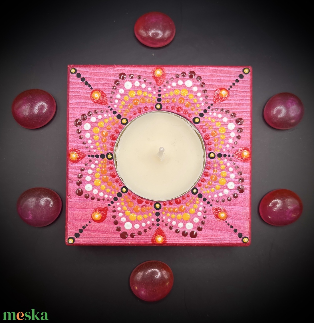 Pink pontozott mandala mécsestartó: szeretet, harmónia, boldogság - otthon & életmód - gyertya, illat, aroma - mécses és mécsestartó - Meska.hu