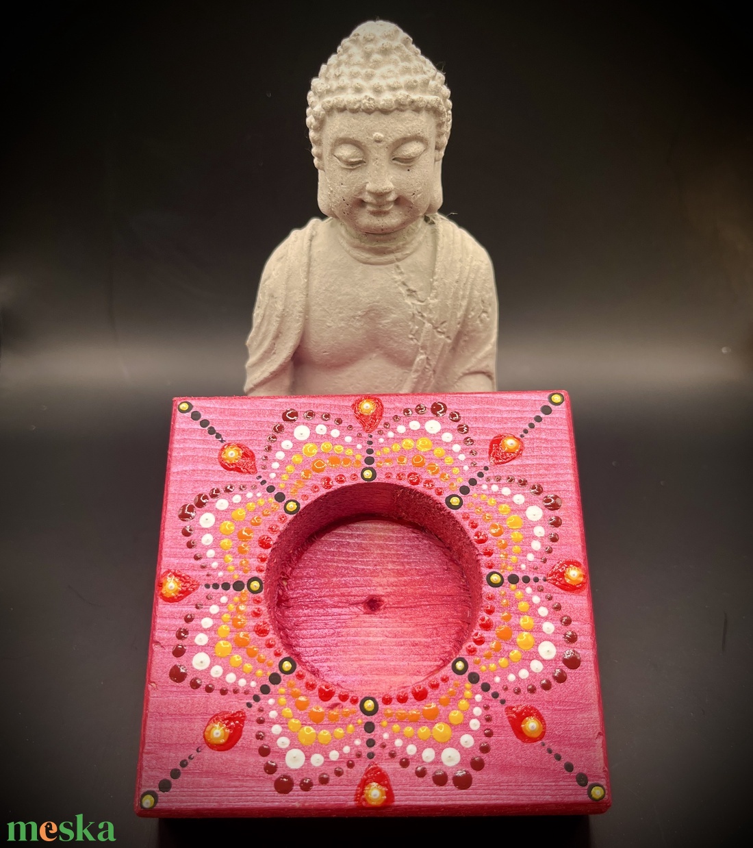 Pink pontozott mandala mécsestartó: szeretet, harmónia, boldogság - otthon & életmód - gyertya, illat, aroma - mécses és mécsestartó - Meska.hu
