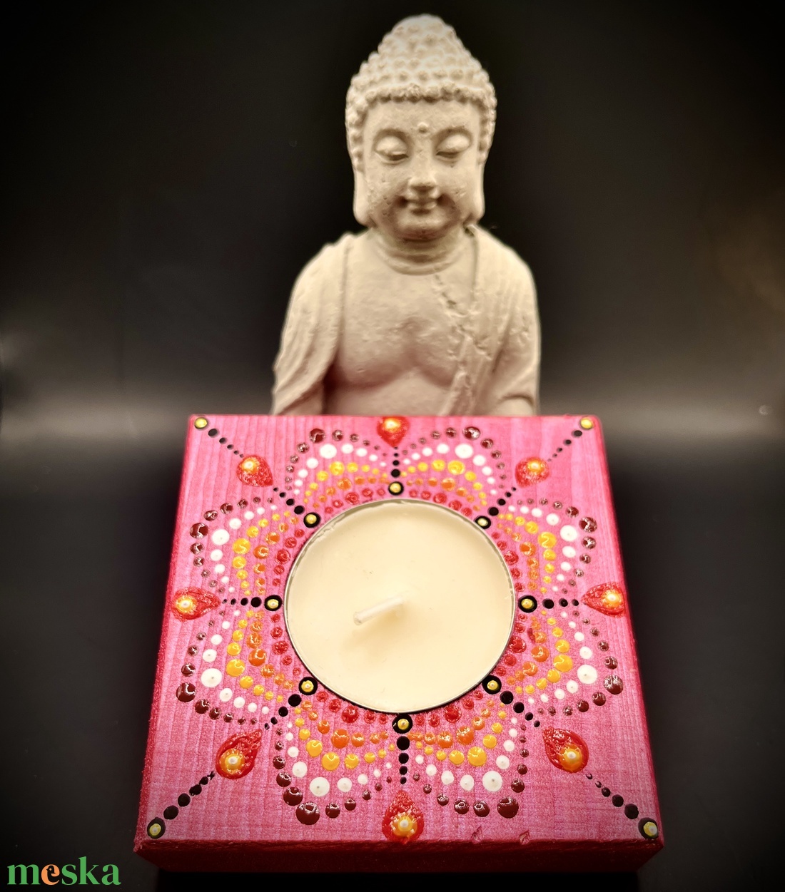 Pink pontozott mandala mécsestartó: szeretet, harmónia, boldogság - otthon & életmód - gyertya, illat, aroma - mécses és mécsestartó - Meska.hu