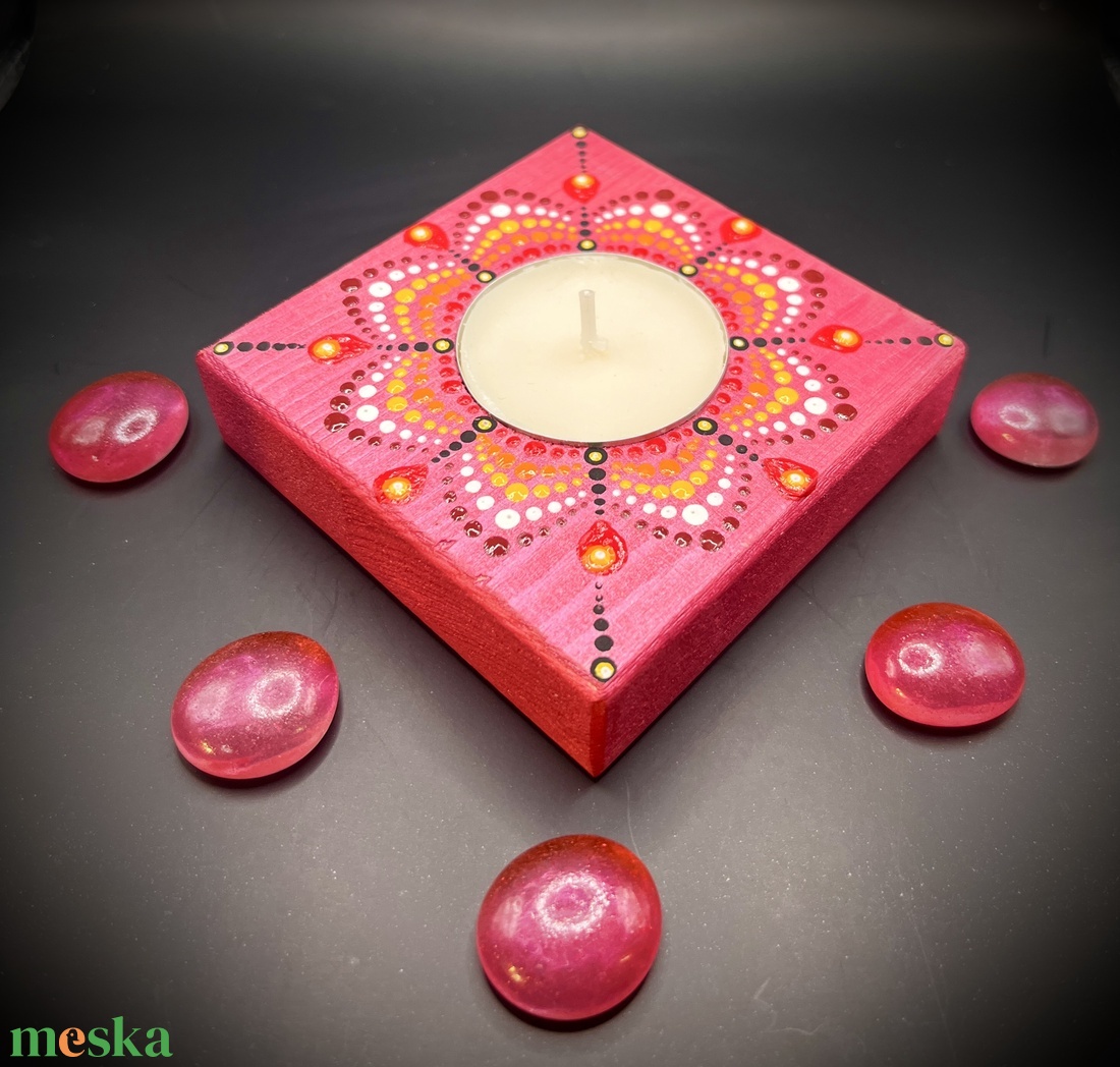 Pink pontozott mandala mécsestartó: szeretet, harmónia, boldogság - otthon & életmód - gyertya, illat, aroma - mécses és mécsestartó - Meska.hu