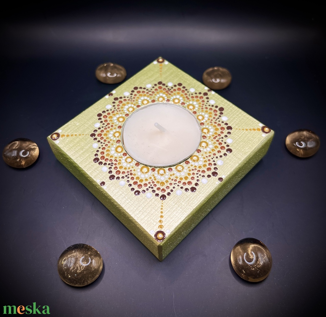 Meseszép pontozott mandala mécsestartó: arany ragyogás - otthon & életmód - gyertya, illat, aroma - mécses és mécsestartó - Meska.hu