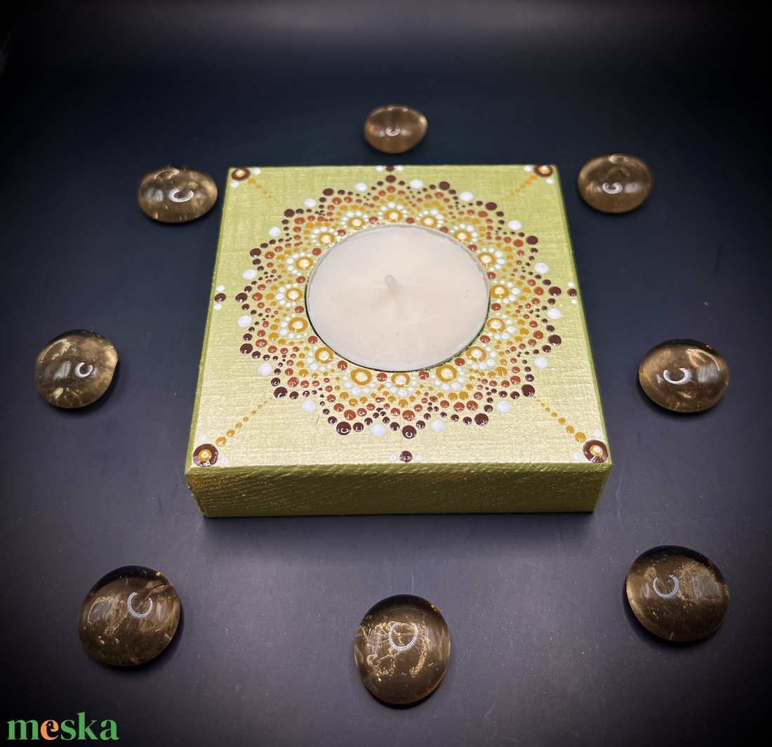 Meseszép pontozott mandala mécsestartó: arany ragyogás - otthon & életmód - gyertya, illat, aroma - mécses és mécsestartó - Meska.hu