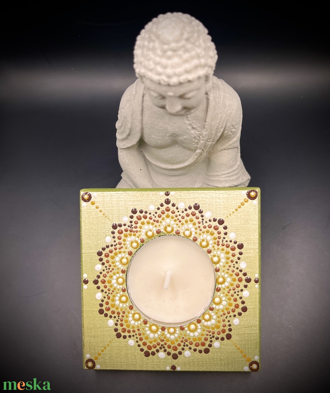 Meseszép pontozott mandala mécsestartó: arany ragyogás - otthon & életmód - gyertya, illat, aroma - mécses és mécsestartó - Meska.hu