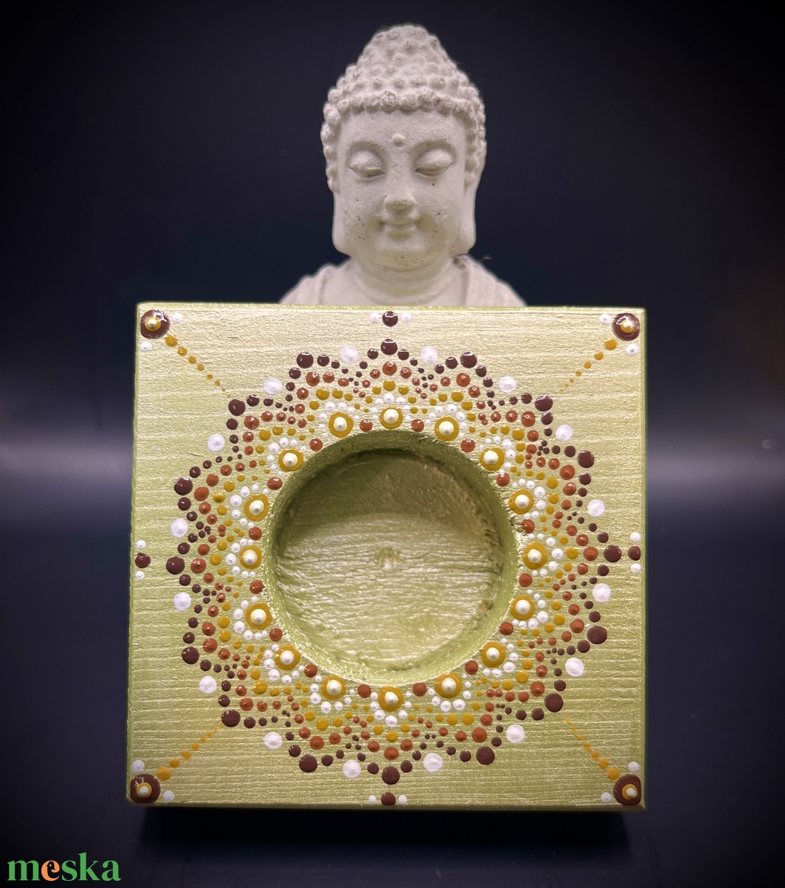 Meseszép pontozott mandala mécsestartó: arany ragyogás - otthon & életmód - gyertya, illat, aroma - mécses és mécsestartó - Meska.hu