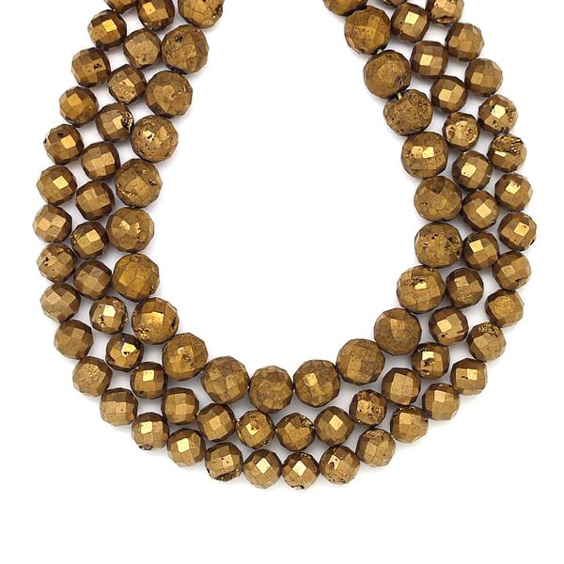 Achát geódás fazettált arany golyó A 8mm  ékszerkészítő alapanyag (füzér) - kellékek & szerszámok - ásvány alapanyag - ásványfüzér - Meska.hu