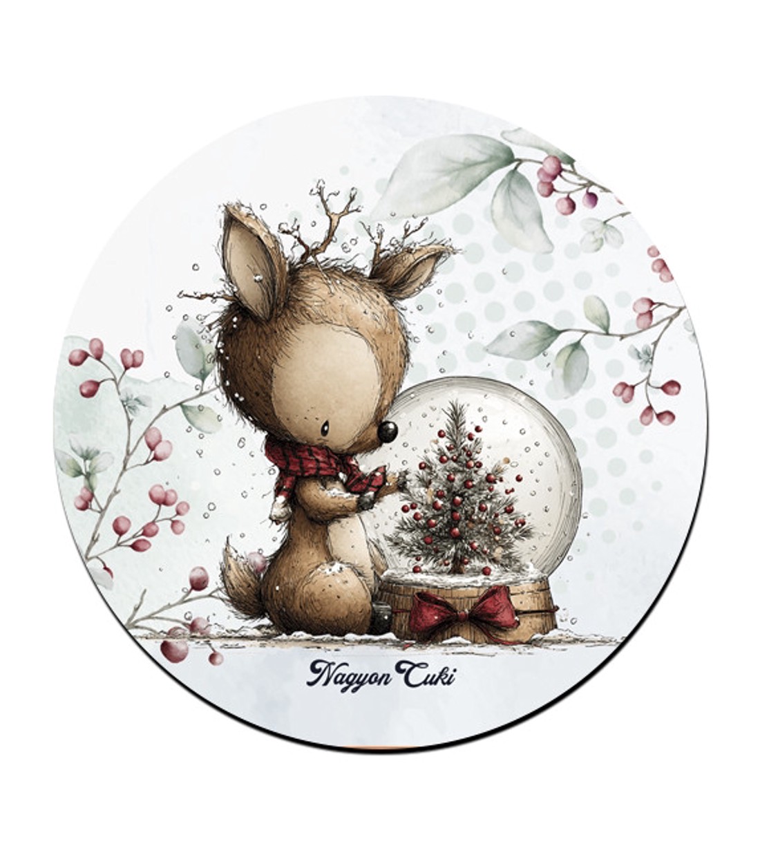 Cuki téli őzike hógömbbel mintás pohár alátét -  - Meska.hu