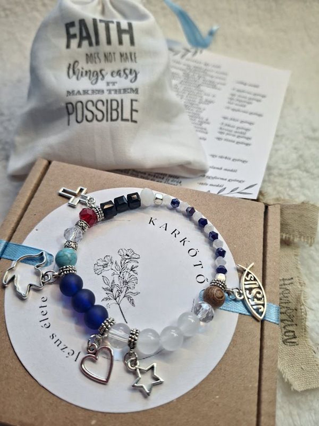 Jézus élete - keresztény történet karkötő-skék-090 - ékszer - karkötő - bogyós karkötő - Meska.hu