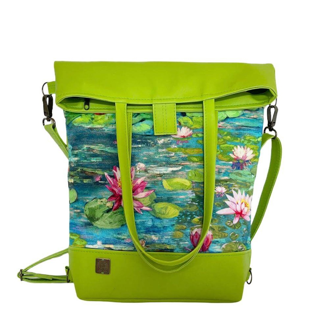 SuziartBag Zöld tavirózsás 3in1 hátizsák - táska & tok - kézitáska & válltáska - válltáska - Meska.hu SuziartBag Zöld tavirózsás 3in1 hátizsák - táska & tok - kézitáska & válltáska - válltáska - Meska.hu