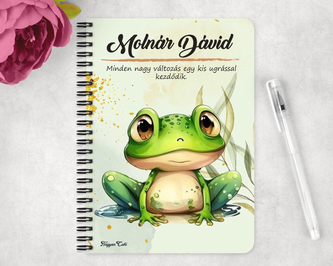 Személyre szabható - Cuki breki béka mintás A5-ös füzet - otthon & életmód - papír, írószer - jegyzetfüzet & napló - Meska.hu
