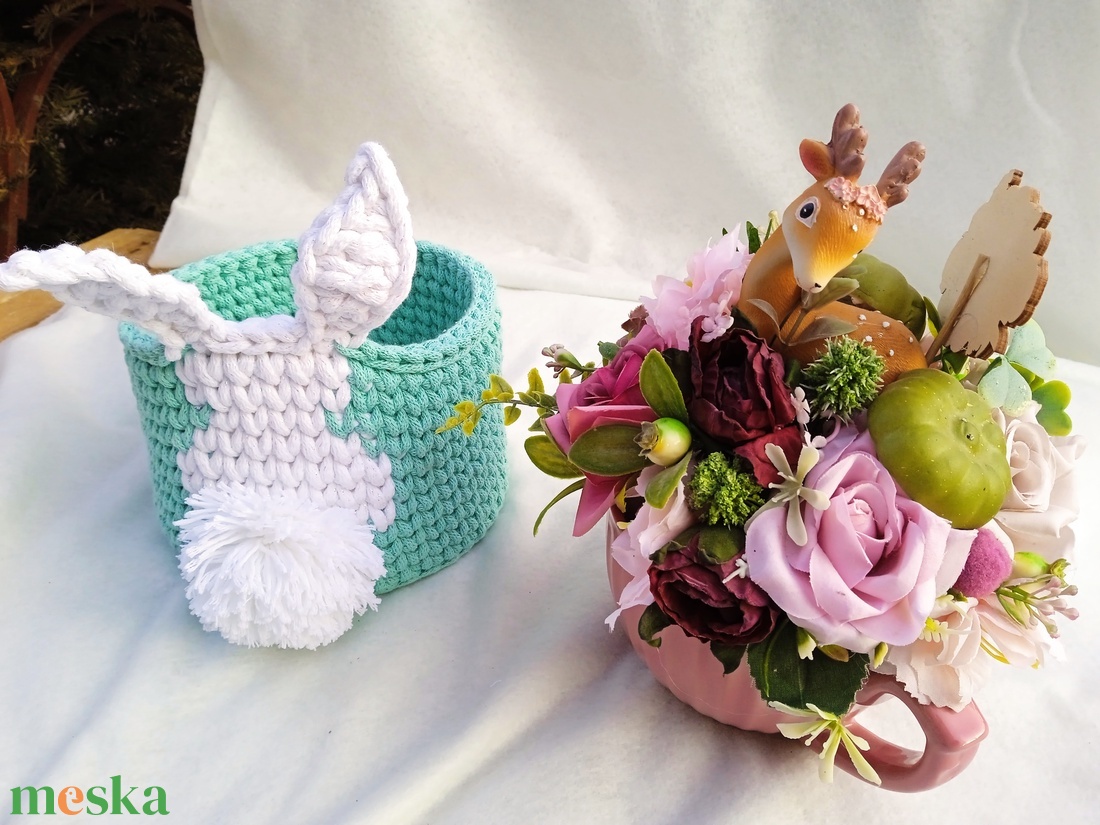 Nyuszis horgolt kosár  - otthon & életmód - tárolás & rendszerezés - tárolókosár - Meska.hu