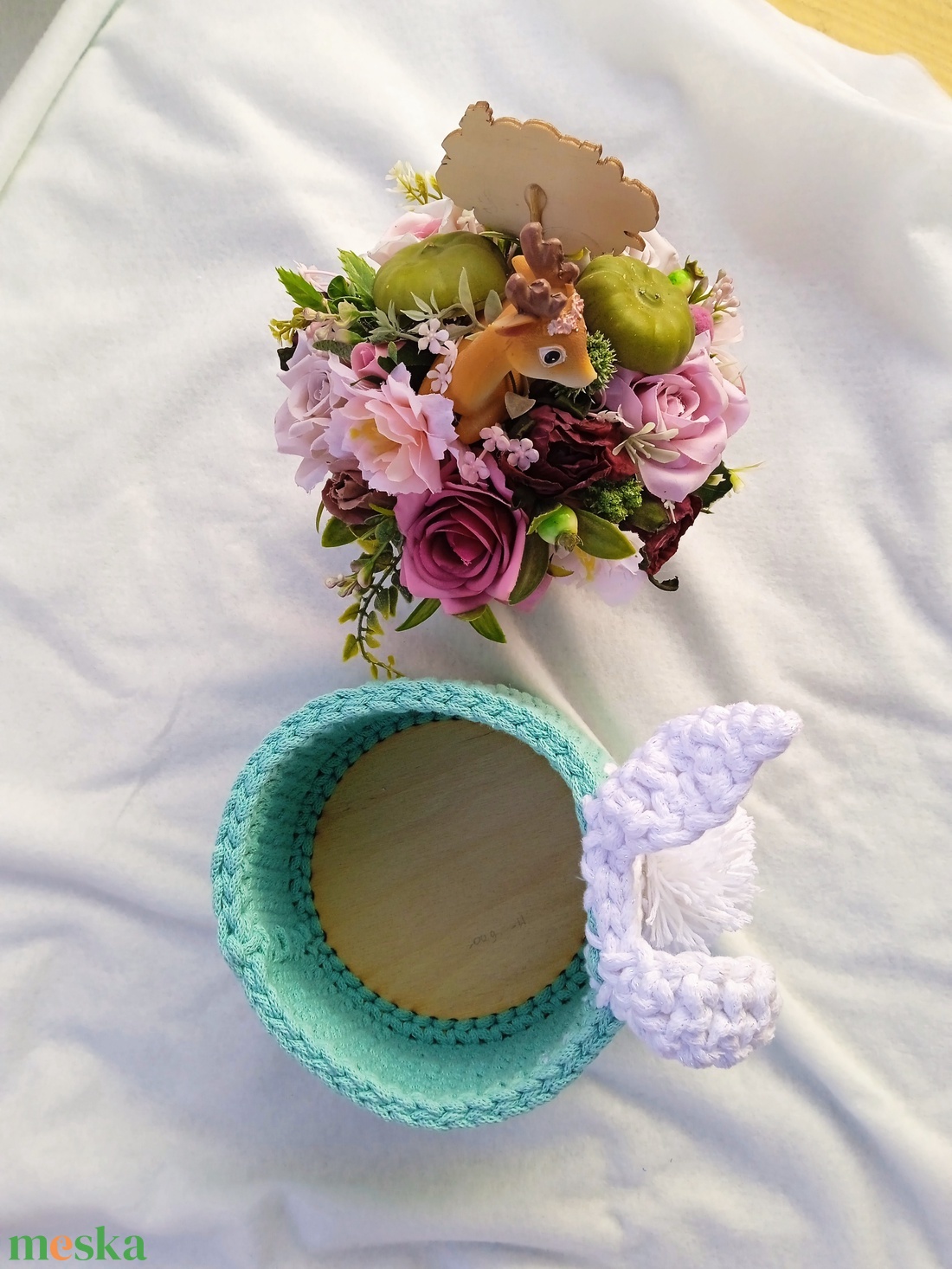 Nyuszis horgolt kosár  - otthon & életmód - tárolás & rendszerezés - tárolókosár - Meska.hu