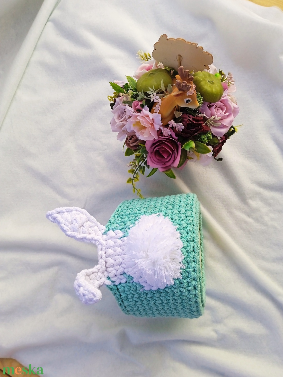 Nyuszis horgolt kosár  - otthon & életmód - tárolás & rendszerezés - tárolókosár - Meska.hu