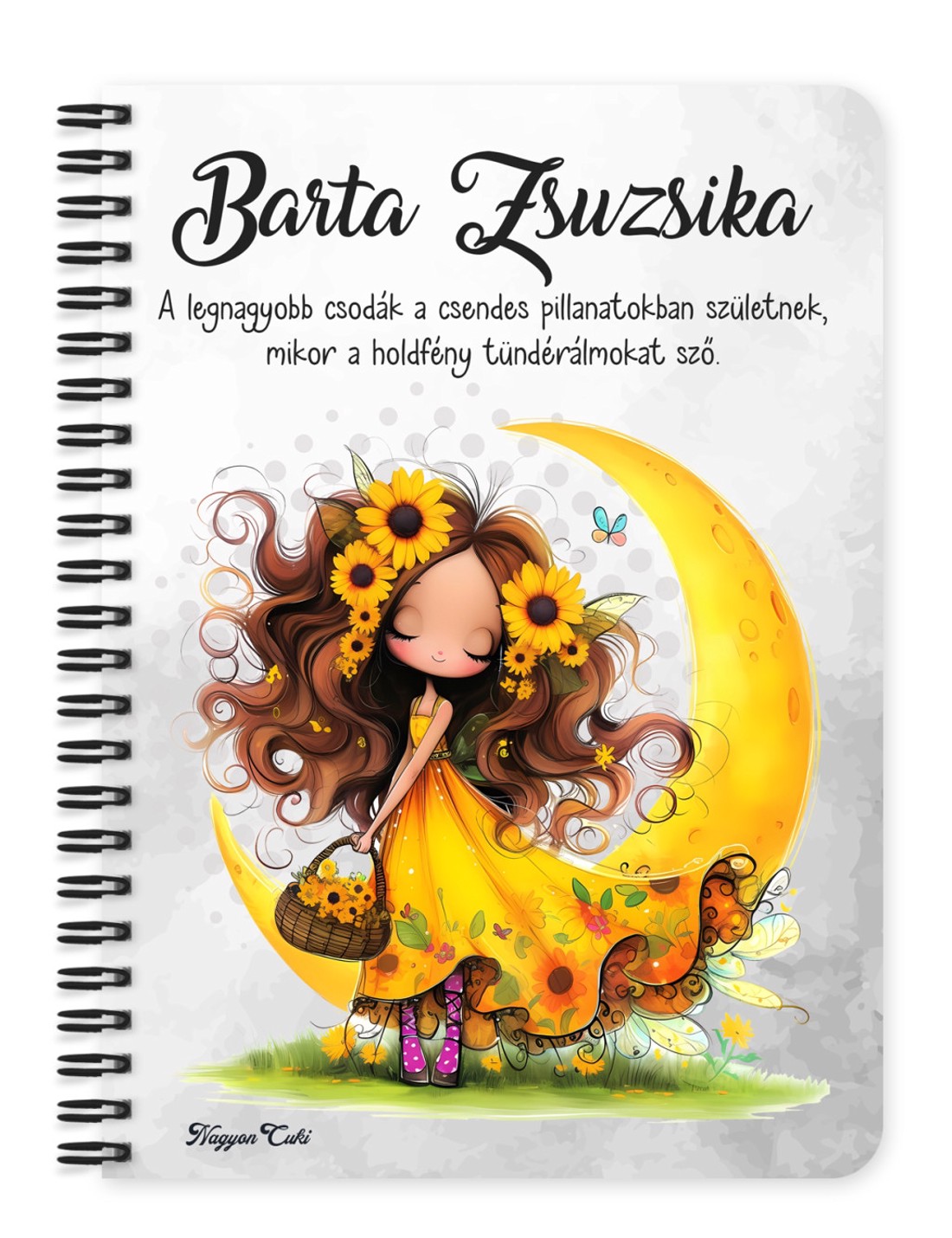 Személyre szabható - Cuki Napraforgós tündérlány kosárral mintás A6-os füzet - otthon & életmód - papír, írószer - jegyzetfüzet & napló - Meska.hu