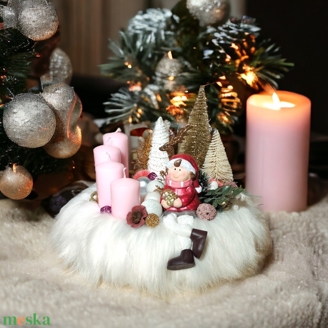 Adventi szőrmés asztali dísz - karácsony - karácsonyi lakásdekoráció - karácsonyi lakásdíszek - Meska.hu