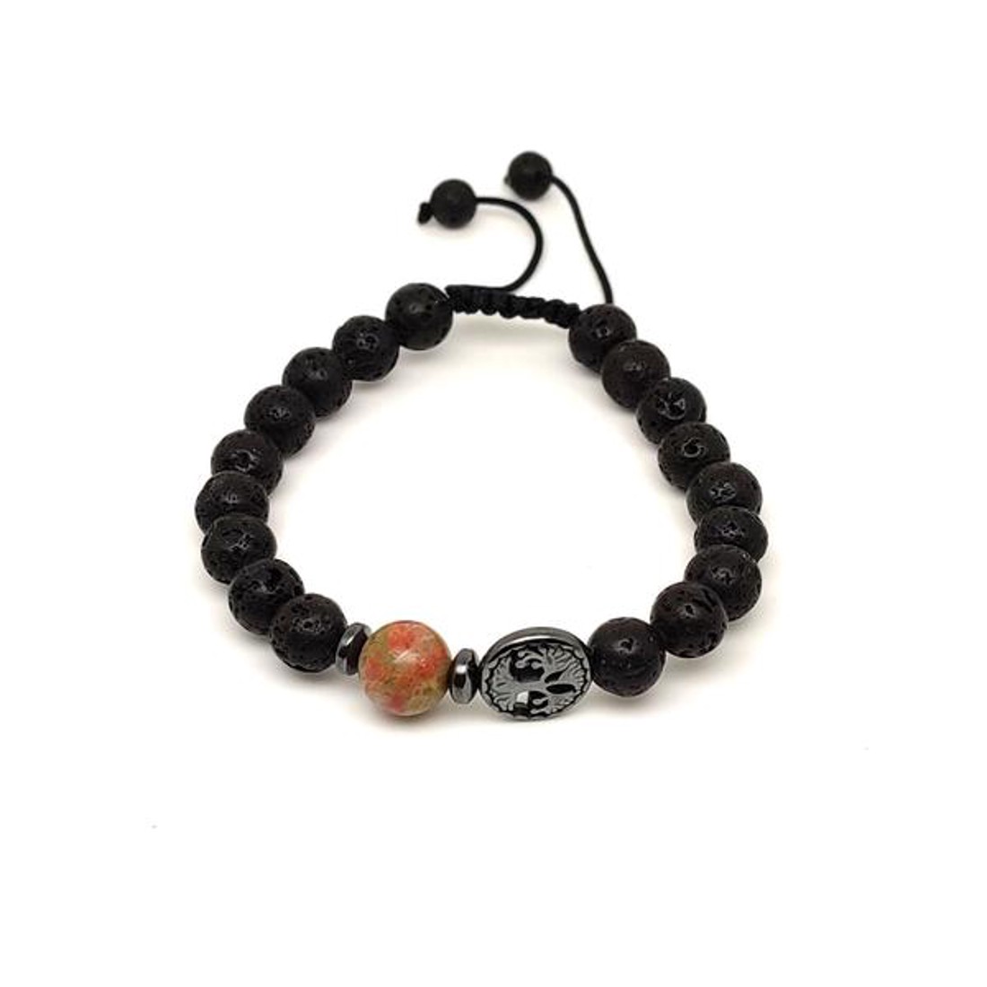 Bazalt életfa karkötő Unakit gyönggyel 8 mm - ékszer - karkötő - ásványkarkötő - Meska.hu