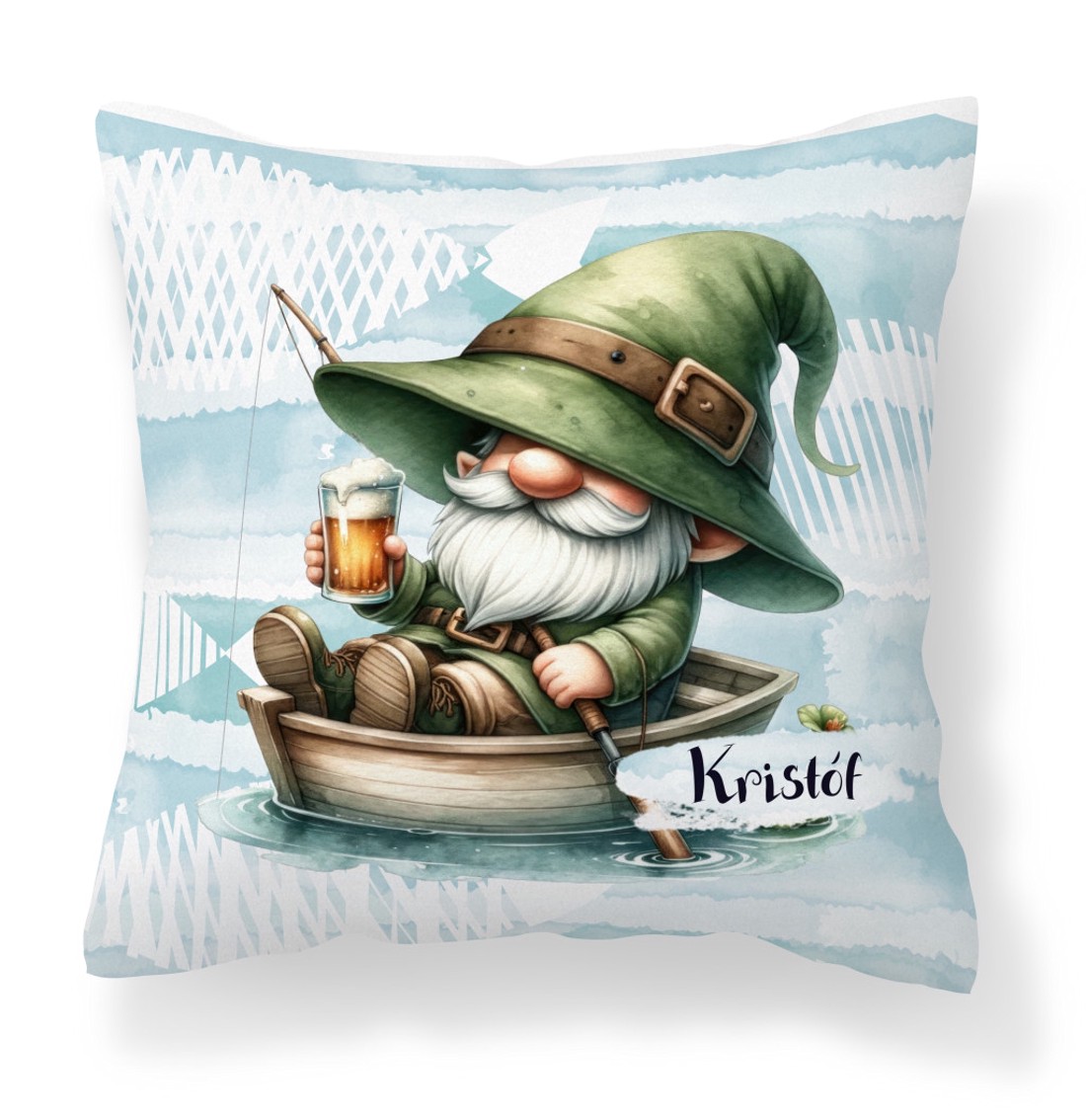 Névvel kérhető - Horgász manó és egy korsó sör mintás párna - otthon & életmód - lakástextil - párna & párnahuzat - díszpárna (belsővel együtt) - Meska.hu