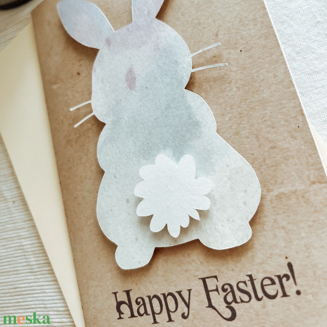 Vidám nyuszi húsvéti képeslap, 3D képeslap , borítékkal, kézzel készült húsvéti képeslap - otthon & életmód - papír, írószer - Meska.hu