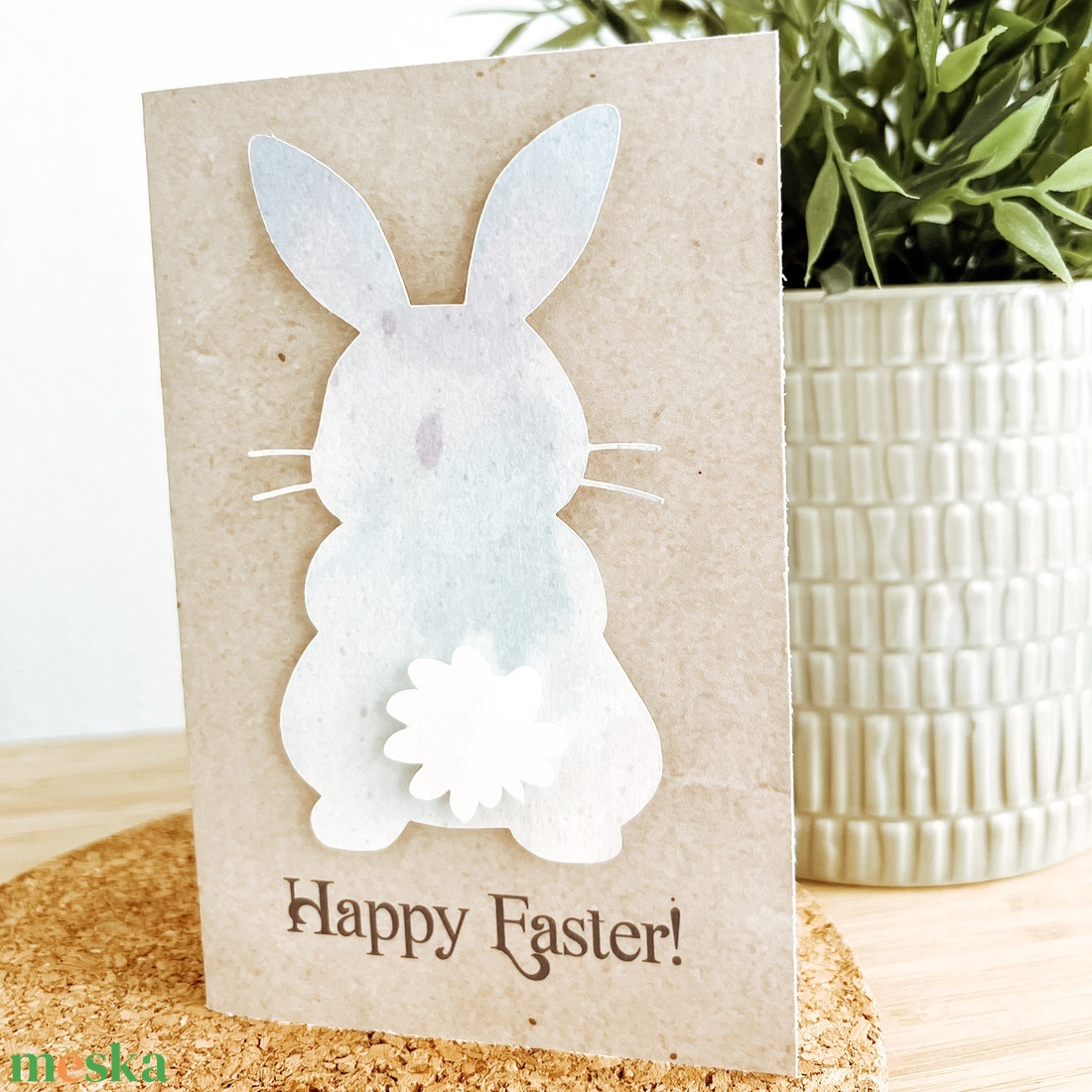 Vidám nyuszi húsvéti képeslap, 3D képeslap , borítékkal, kézzel készült húsvéti képeslap - otthon & életmód - papír, írószer - Meska.hu