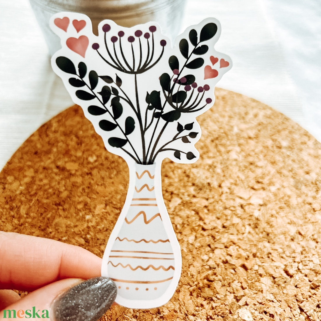 Virág váza, kézzel készült matrica, tavaszi matrica, ajándék matrica, vízálló matrica - otthon & életmód - papír, írószer - matrica, matrica csomag - Meska.hu