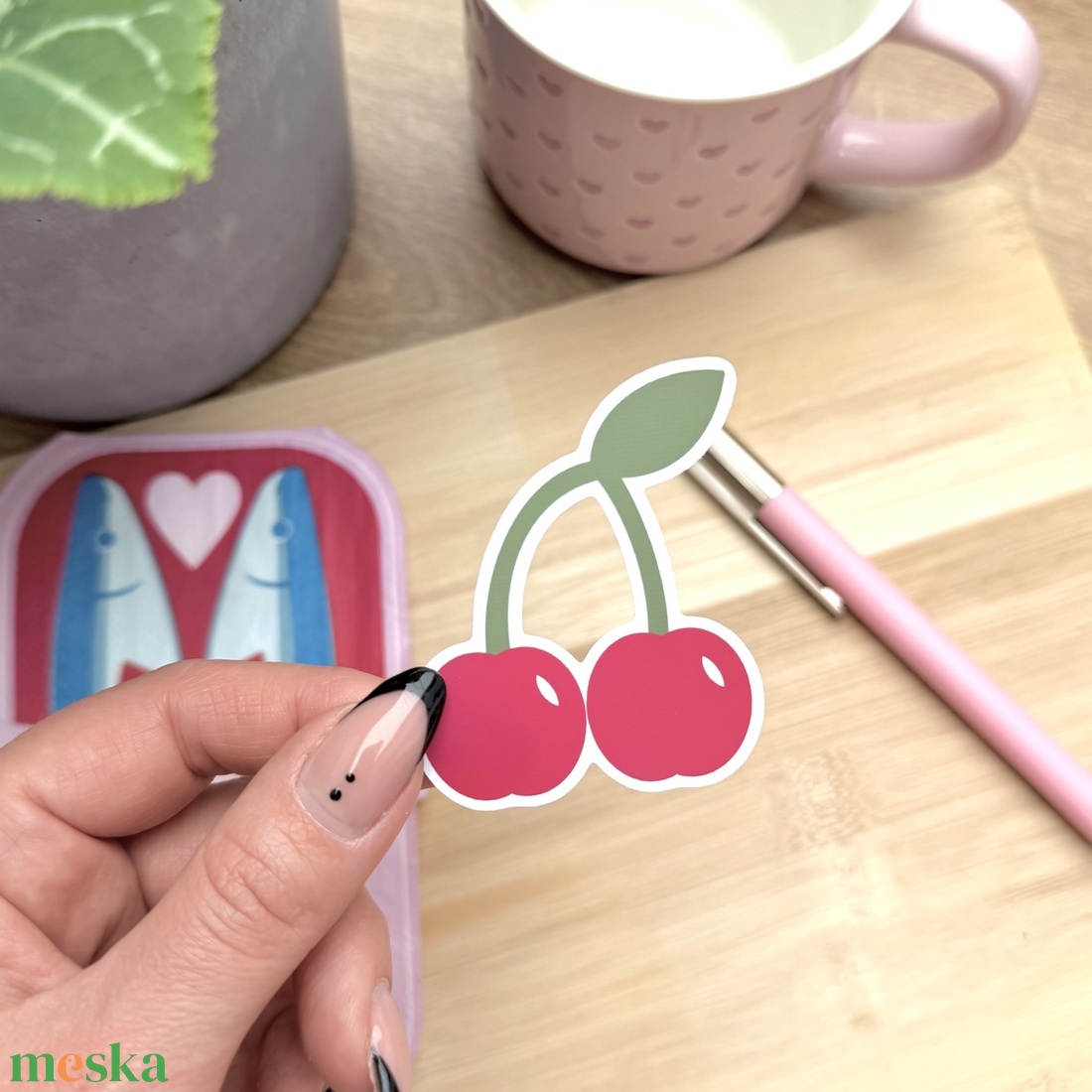 Valentin-napi cseresznyés matrica - otthon & életmód - papír, írószer - matrica, matrica csomag - Meska.hu