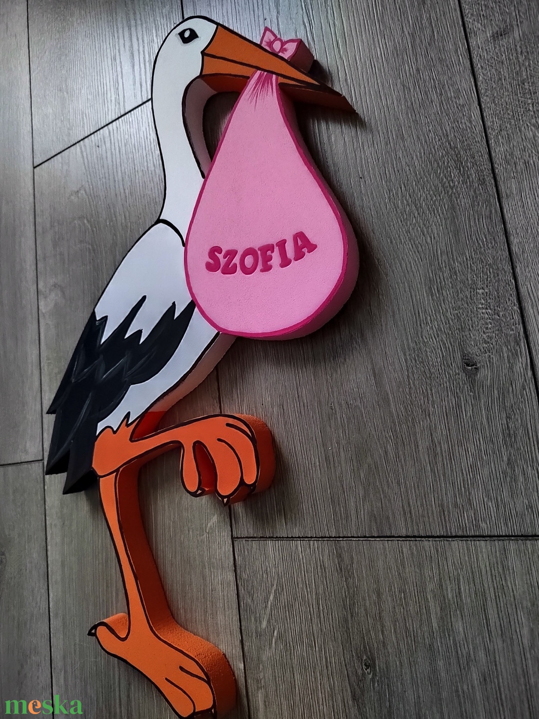 Gólya csomaggal, babaköszöntő.  - baba - mama - babaszoba dekoráció - gyerekszoba falmatrica - Meska.hu