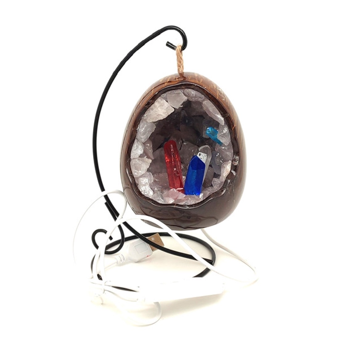 Rózsakvarc nyers tojás hangulatlámpa fém állvánnyal 10 cm - kellékek & szerszámok - ásvány alapanyag - Meska.hu