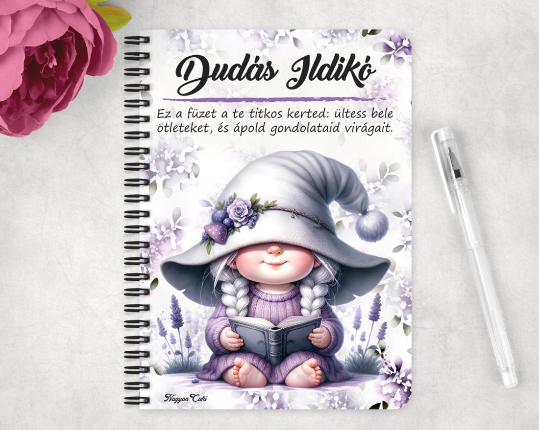 Személyre szabható - Könyvmoly levendulás manólány mintás A5-ös füzet - otthon & életmód - papír, írószer - jegyzetfüzet & napló - Meska.hu