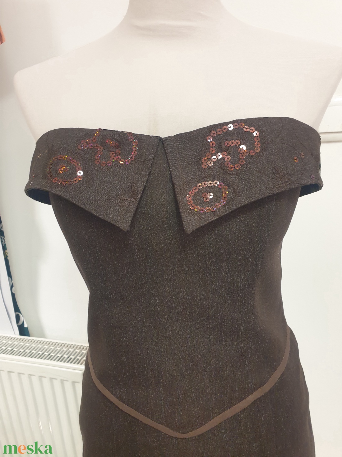 Barna sztreccs farmer kétrészes ruha - ruha & divat - női ruha - alkalmi ruha & estélyi ruha - Meska.hu